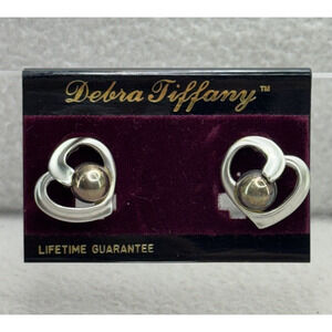 VTG 90s Heart Earrings Silver Tone Chunky Abstract Debra Tiffany 90s NOS